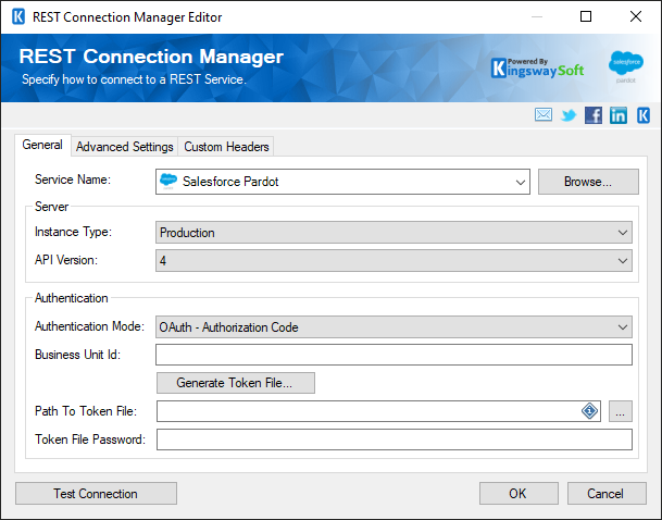 SSIS REST Salesforce Pardot Connection Manager - OAuth Authentication Mode